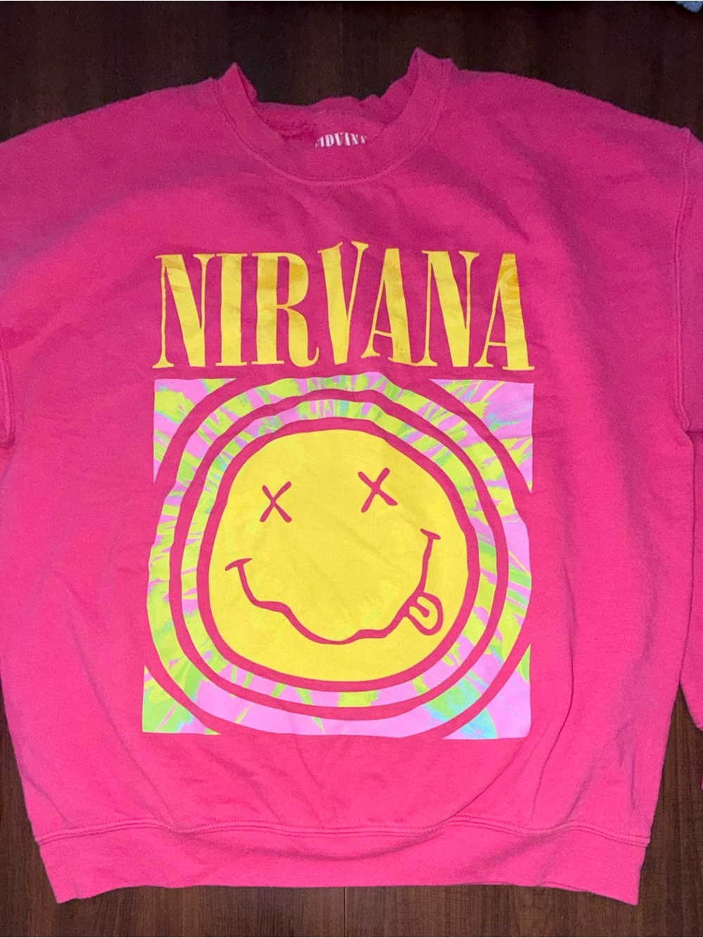 Nirvana Women XS Pink Smiley Oversized Sweatshirt
